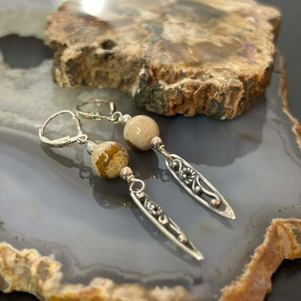 Carolyn Pollack Sterling Picture Jasper Bead Decorated Dangle Earrings For Women